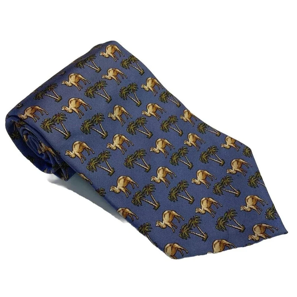 Banana Republic 100% Silk Necktie Neck Tie Camel Oasis Print Made In Italy EUC